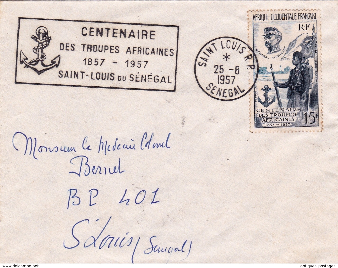 Lettre Saint Louis Du Sénégal Centenaire Des Troupes Africaines Général Faidherbe - Lettres & Documents