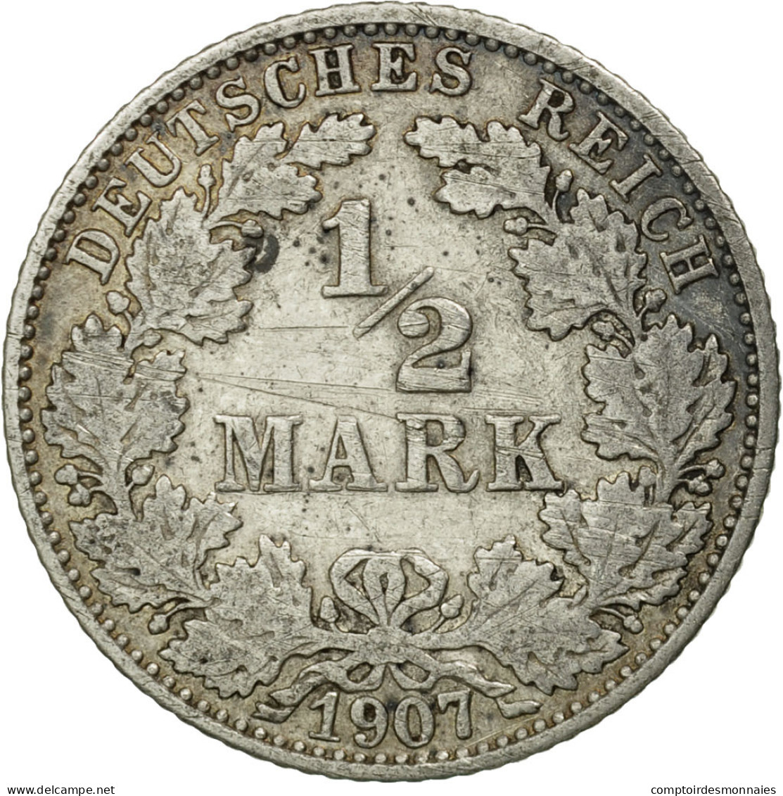 Monnaie, GERMANY - EMPIRE, 1/2 Mark, 1907, Hambourg, TTB, Argent, KM:17 - 1/2 Mark