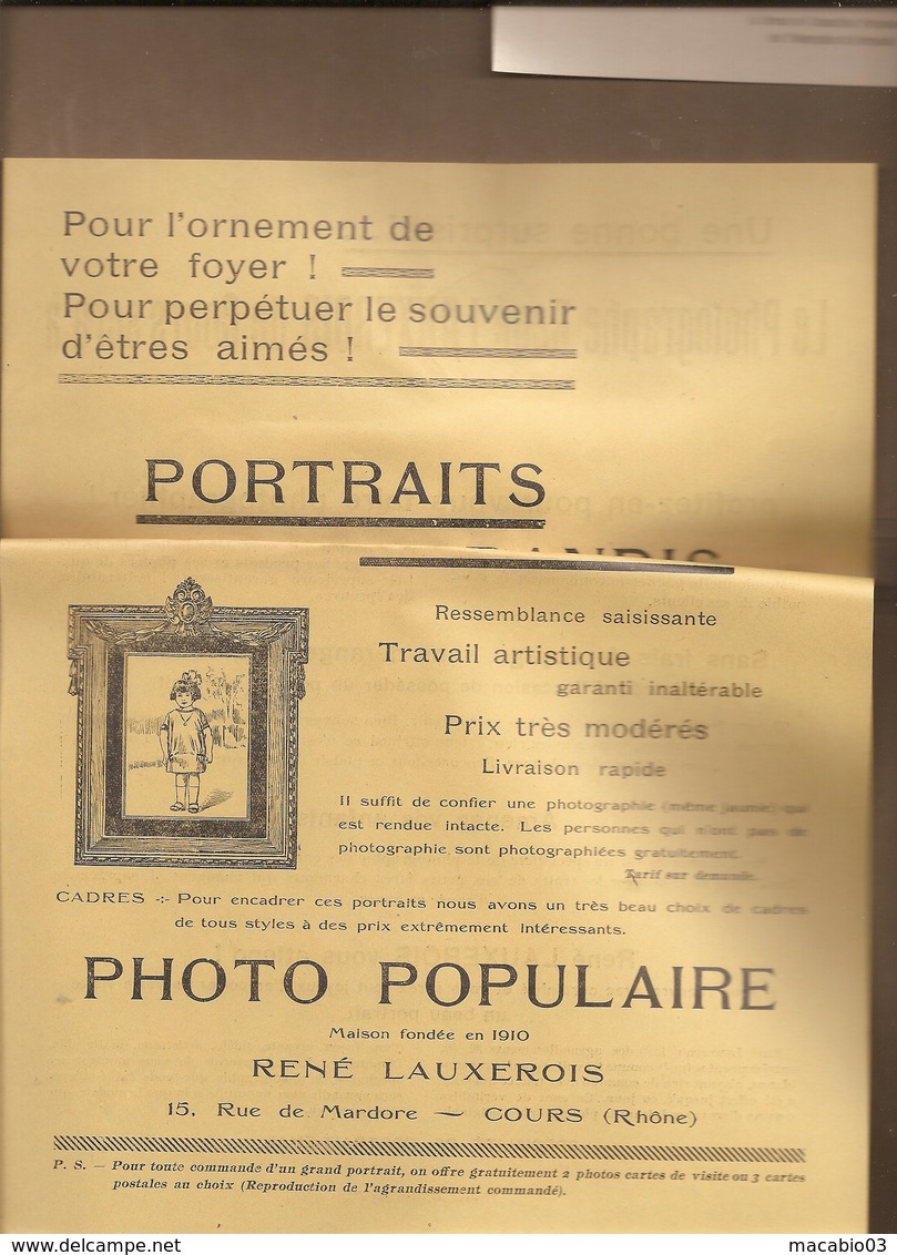 Vieux Papiers : Publicités Photo Populaire René Lauxerois 15,rue De Mardore à COURS ( Rhône )  Réf 5076 - Publicités