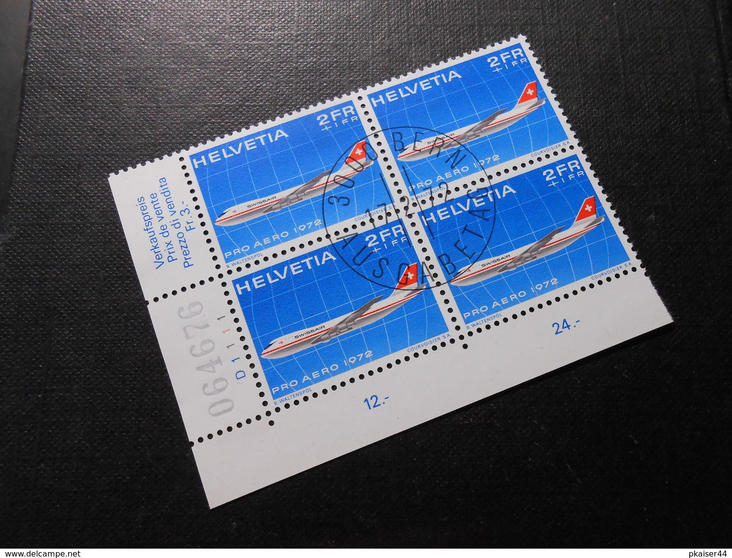 CH ZNr.47 - 2+1Fr - Vierer Block Flugpost/ET - 1972 - Z CHF 16.00 - Oblitérés