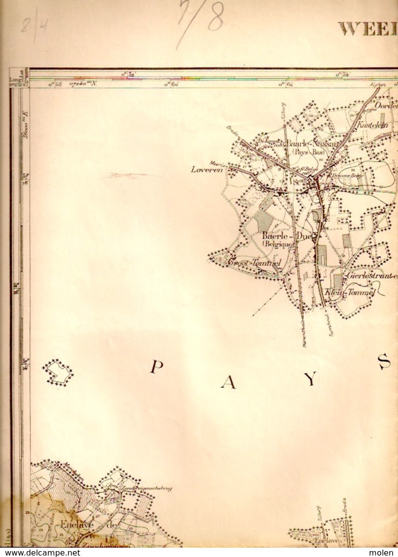 OUDE STAFKAART 8/4 Situatie 1871 WEELDE RAVELS BAARLE-HERTOG BAARLE-NASSAU WEELDE-STATION Heemkunde Geschiedenis S358 - Ravels