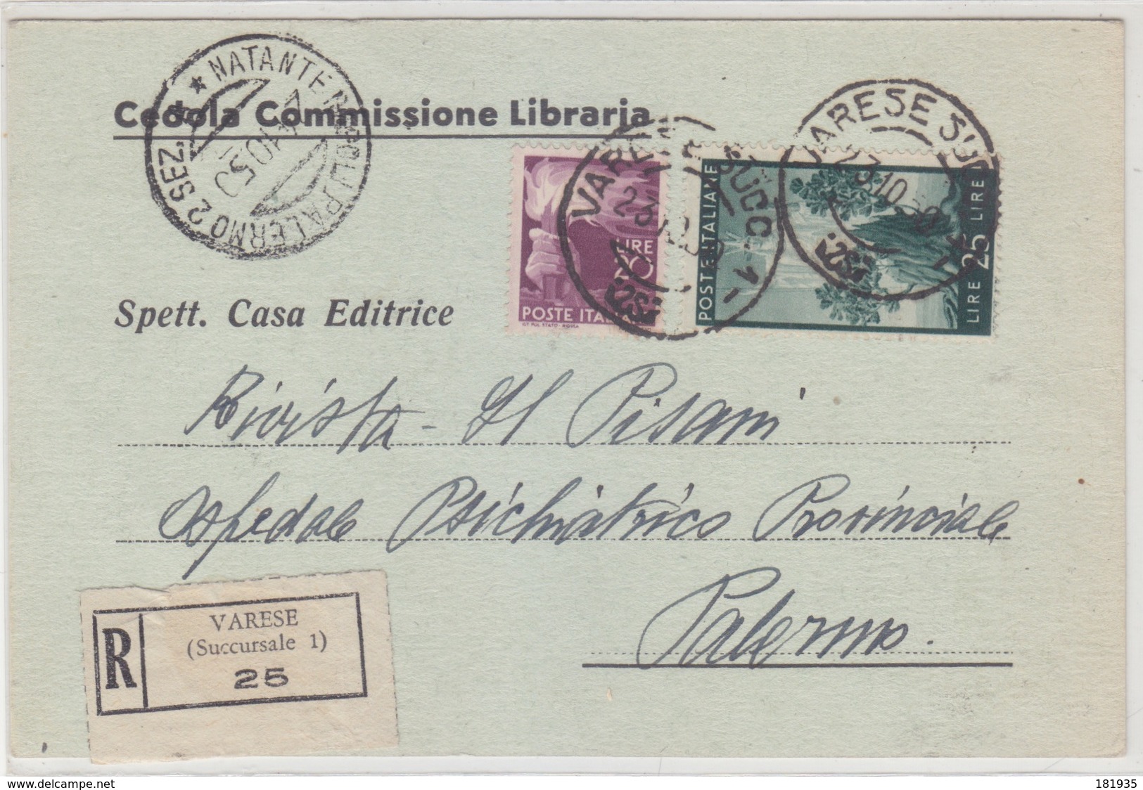 Cover Lettera Cedola Commissione Libraria Raccomandata Affr. Democr.-Viaggiata Italy Italia - 1946-60: Storia Postale