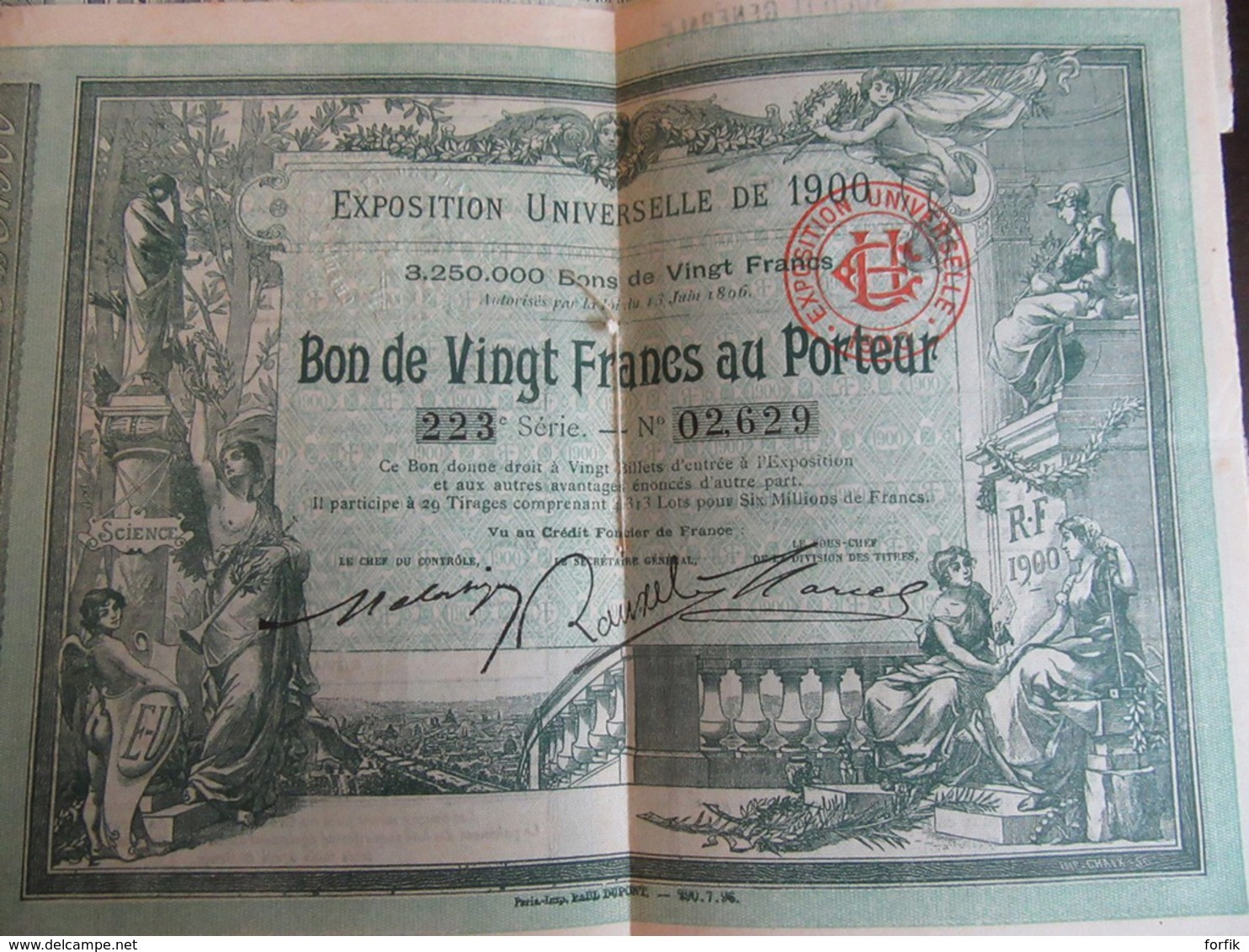 France - Lot De 3 Bons De Vingt Francs Au Porteur De L'Exposition Universelle De 1900 - TBE - Bons & Nécessité