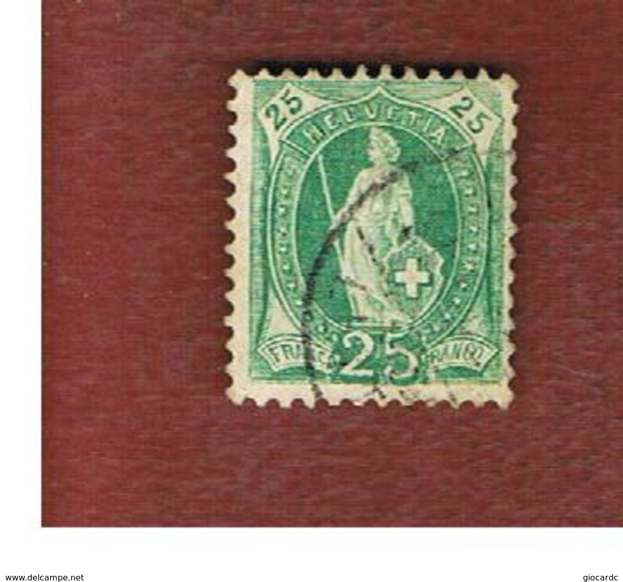 SVIZZERA (SWITZERLAND) -  SG 146B   -  1882  STANDING HELVETIA 25 GREEN  - USED - Used Stamps