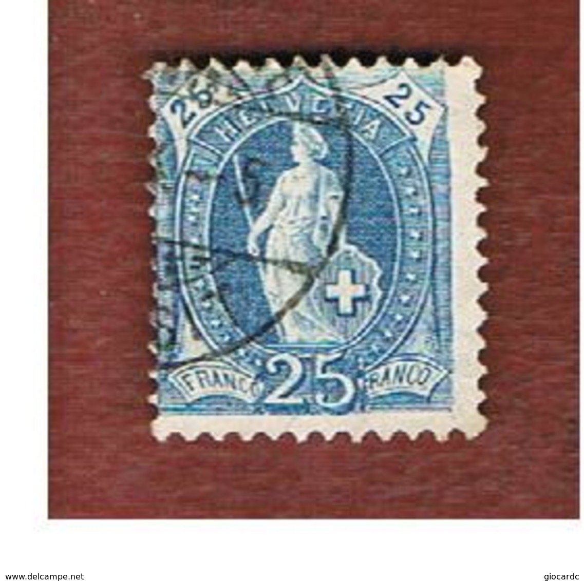 SVIZZERA (SWITZERLAND) -  SG 207   -  1882  STANDING HELVETIA 25 BLUE  - USED - Usati