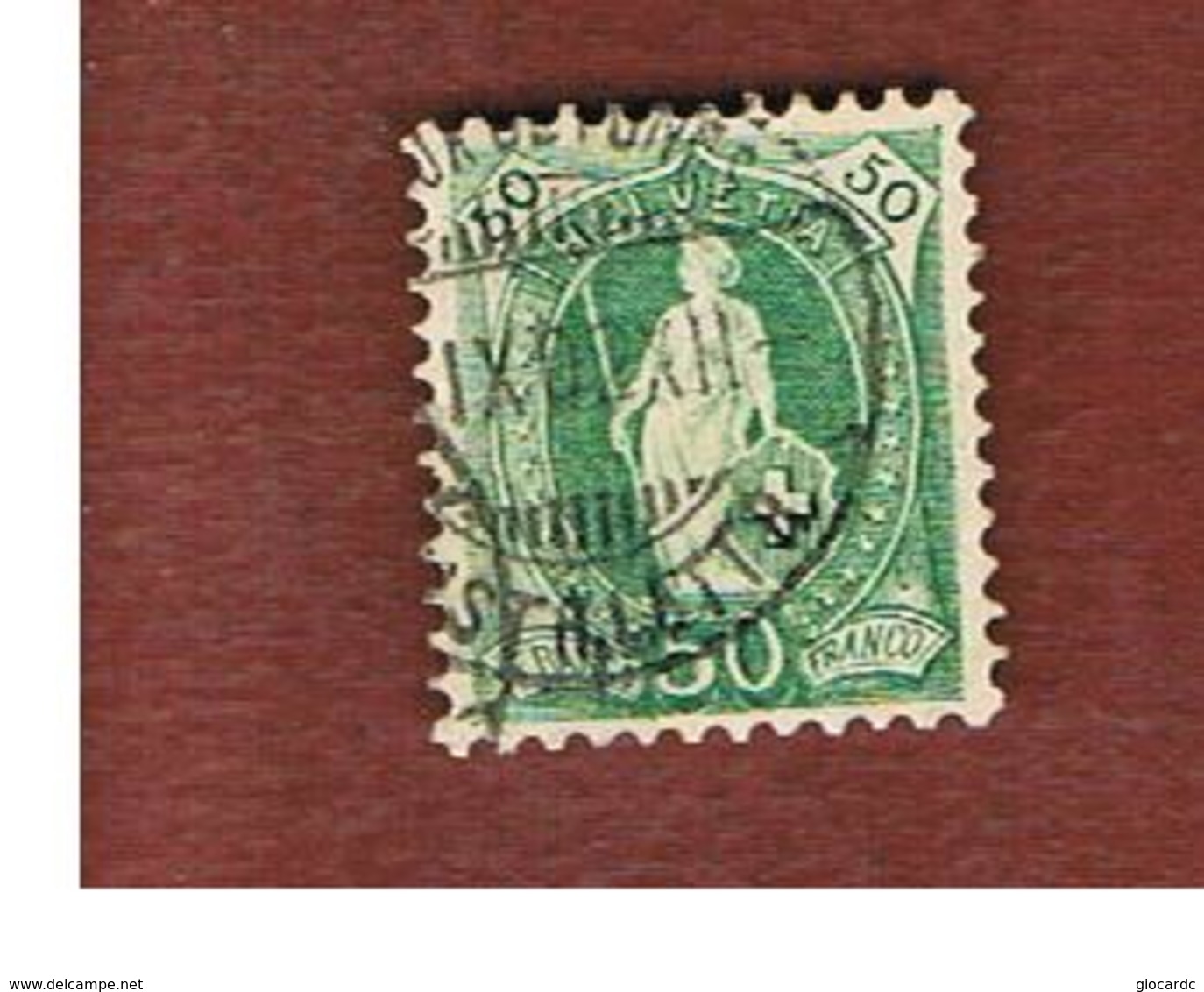 SVIZZERA (SWITZERLAND) -  SG 150B   -  1882  STANDING HELVETIA 50 GREEN  - USED - Usati