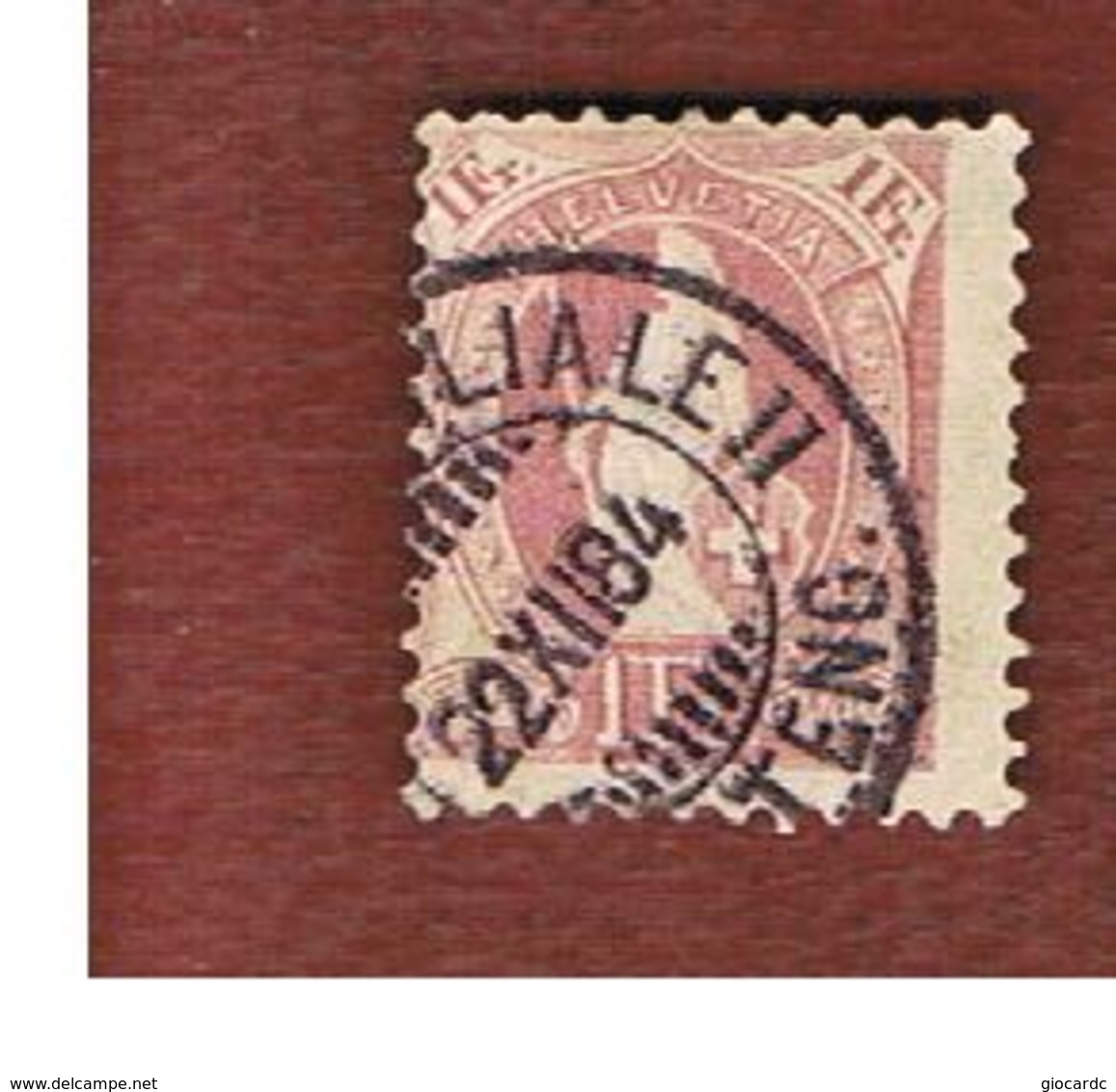 SVIZZERA (SWITZERLAND) -  SG 152B   -  1882  STANDING HELVETIA 1 FR. PURPLE  - USED - Used Stamps