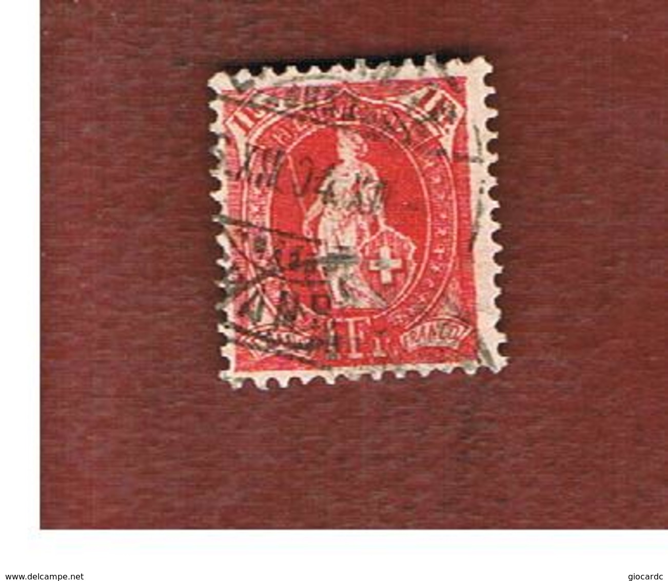 SVIZZERA (SWITZERLAND) -  SG 219   -  1882  STANDING HELVETIA 1 FR. RED  - USED - Oblitérés