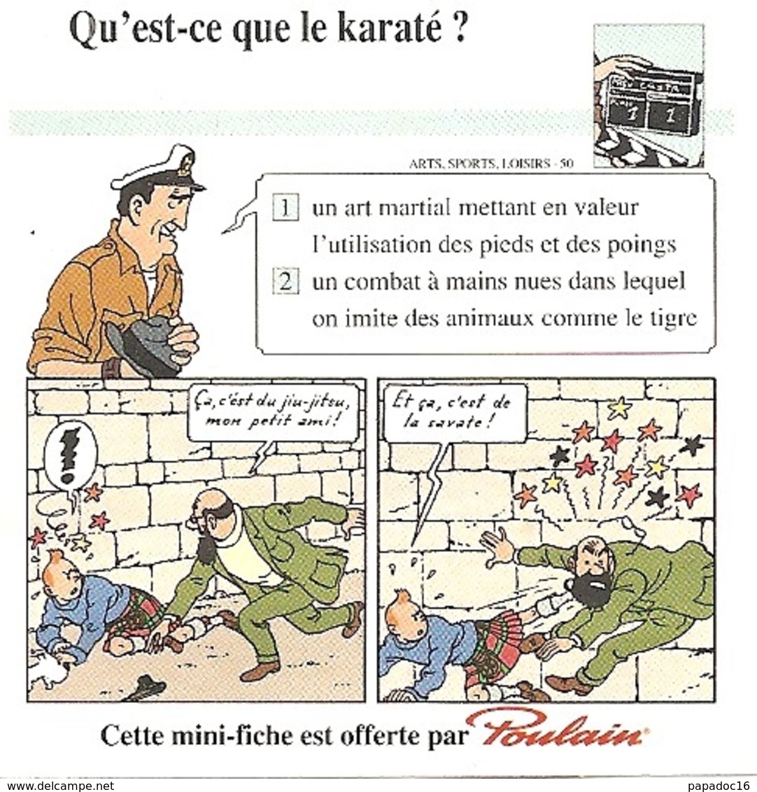 Mini-fiche Offerte Par Le Chocolat Poulain : N° 50 - Illustration Hergé [Tintin - Allan, Müller - Karaté] - Chromos