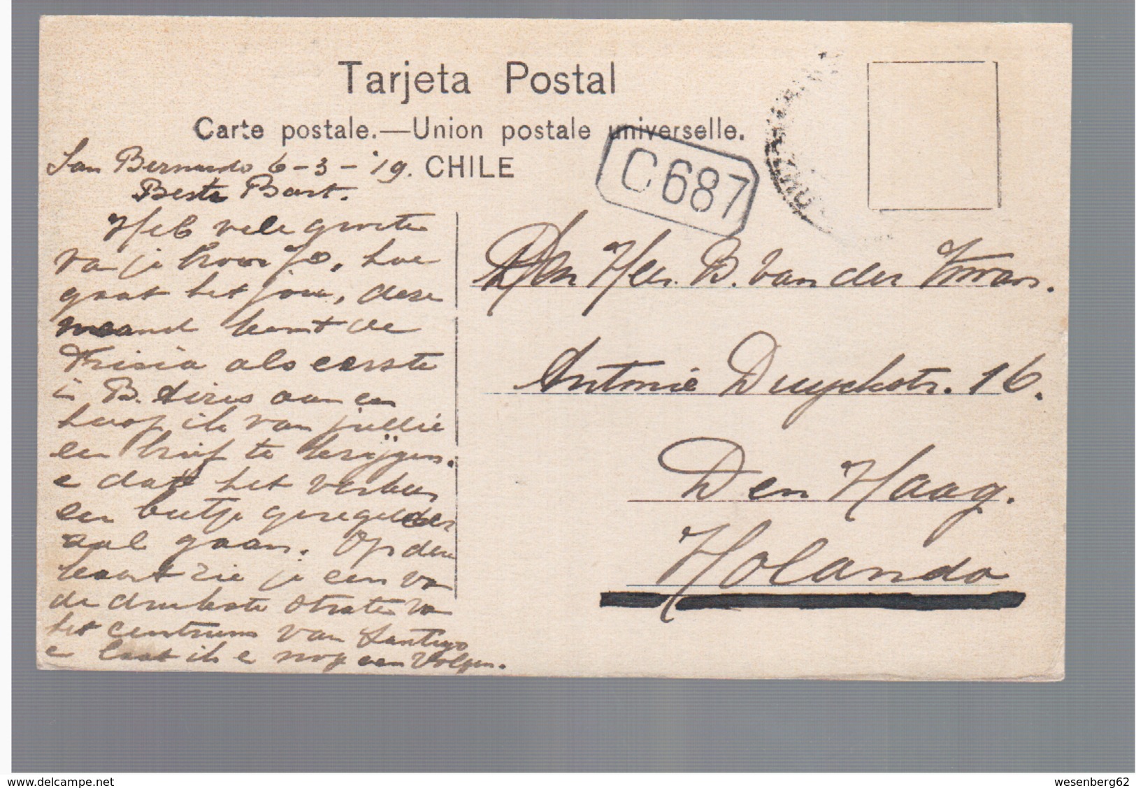 CHILE Santiago Entrada De La Calle Estado Por La Alameda De Las Delicias Tram 1919 OLD POSTCARD 2 Scans - Cile