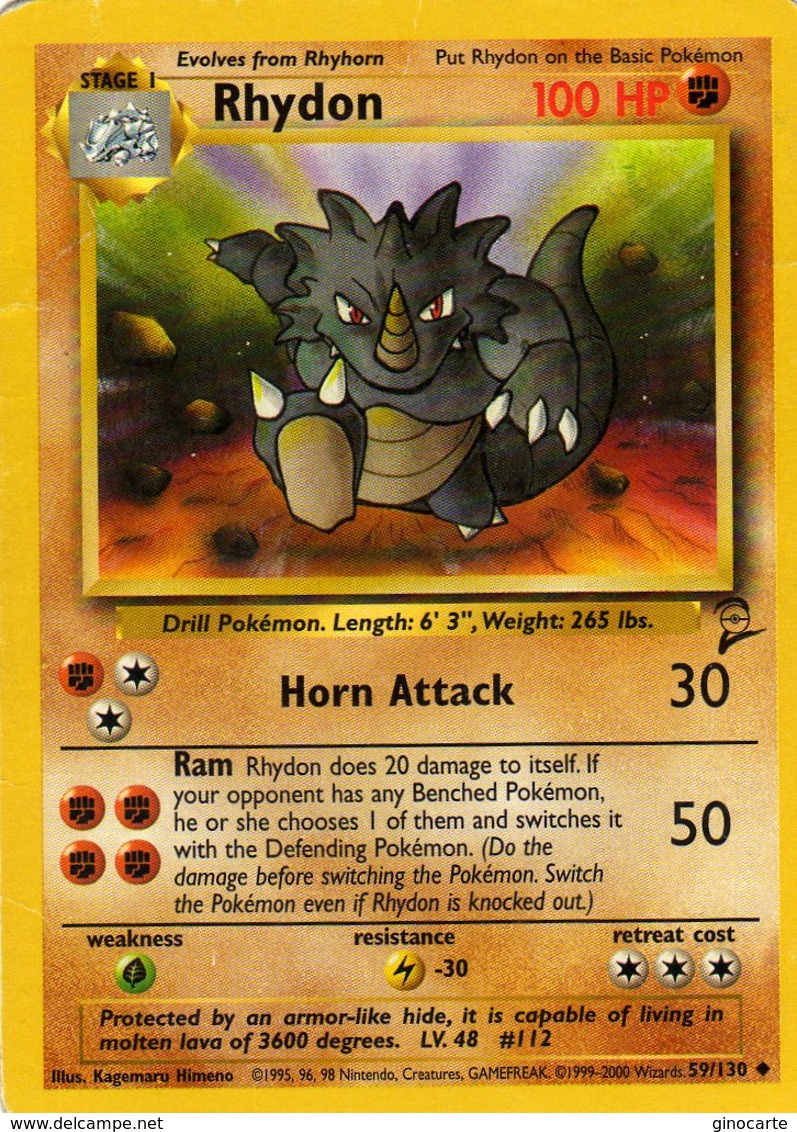 Carte Pokemon Anglaise 59/130 Rhydon 100hp 1995 Wizards - Wizards