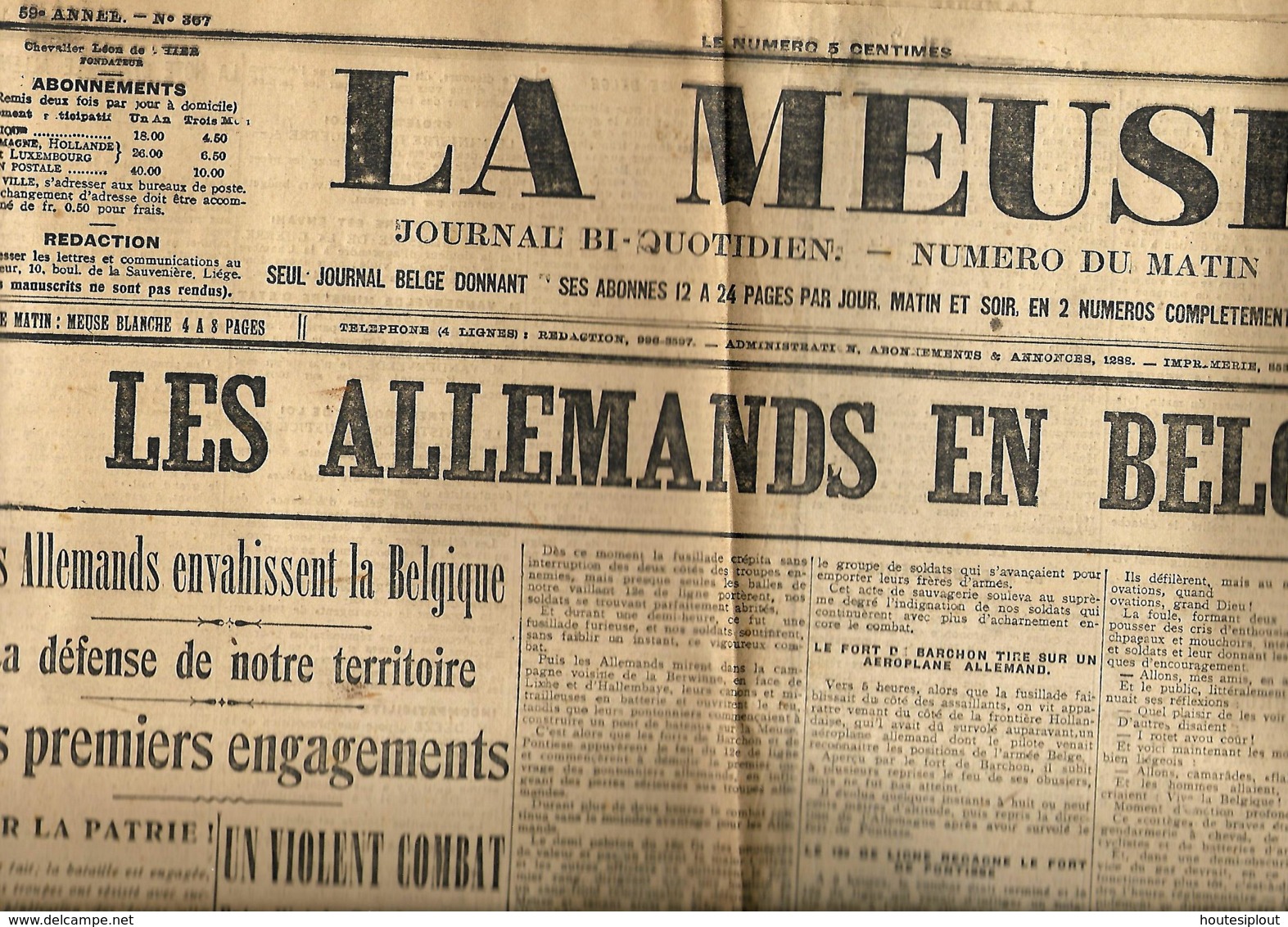 La Meuse   5/8/1914 - Autres & Non Classés