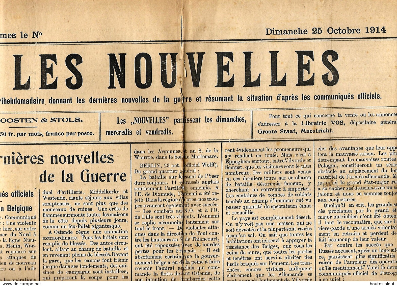 Les Nouvelles  25/10/1914   Publié à Maastricht - Autres & Non Classés