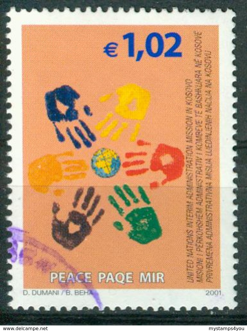 BM UNO Kosovo 2002 | MiNr 15 | Used | Frieden Im Kosovo, Handabdrücke Um Weltkugel - Gebraucht