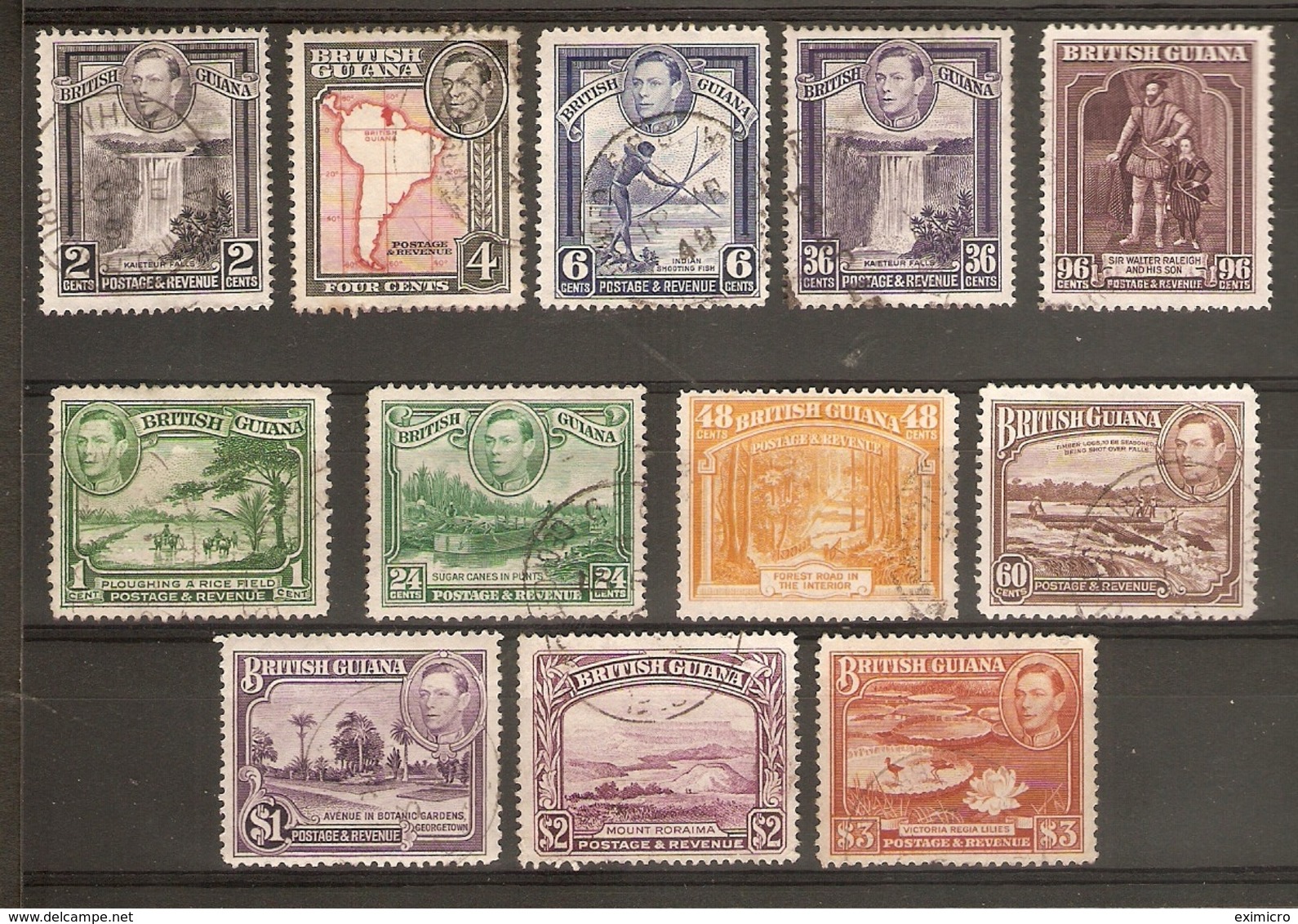 BRITISH GUIANA 1938 - 1952 SET SG 308a/319 FINE USED Cat £70 - British Guiana (...-1966)