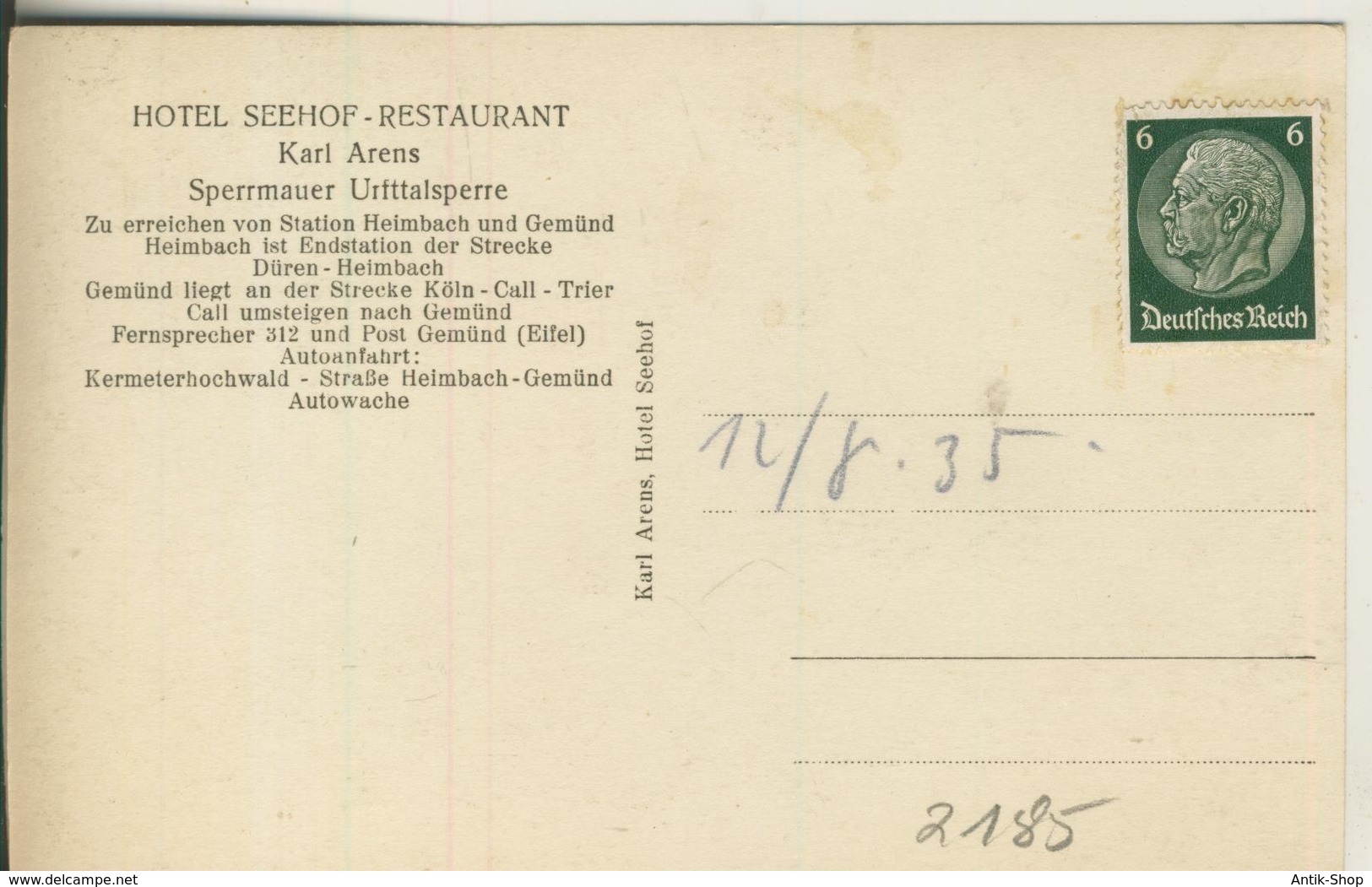 Sperrmauer-Ursttalsperre V. 1935 Mit Hotel Seehof Restaurant  (2185) - Schleiden