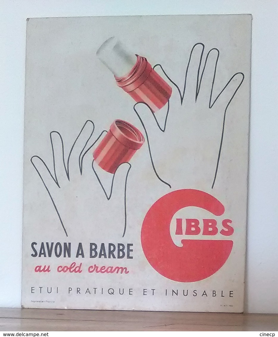 Ancienne Plaque Publicitaire Originale En Carton - SAVON A BARBE GIBBS - Illustrateur - Pappschilder