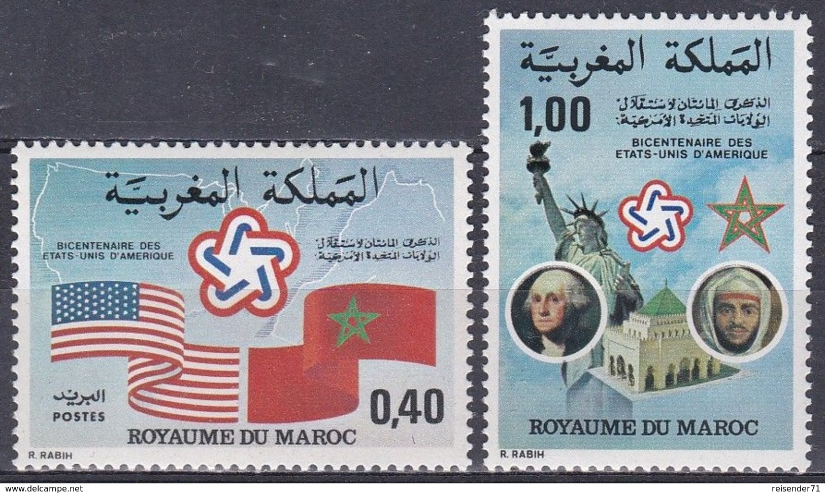 Marokko Morocco 1976 Geschichte History Unabhängigkeit Independence USA Fahnen Flaggen Flags, Mi. 838-9 ** - Marokko (1956-...)