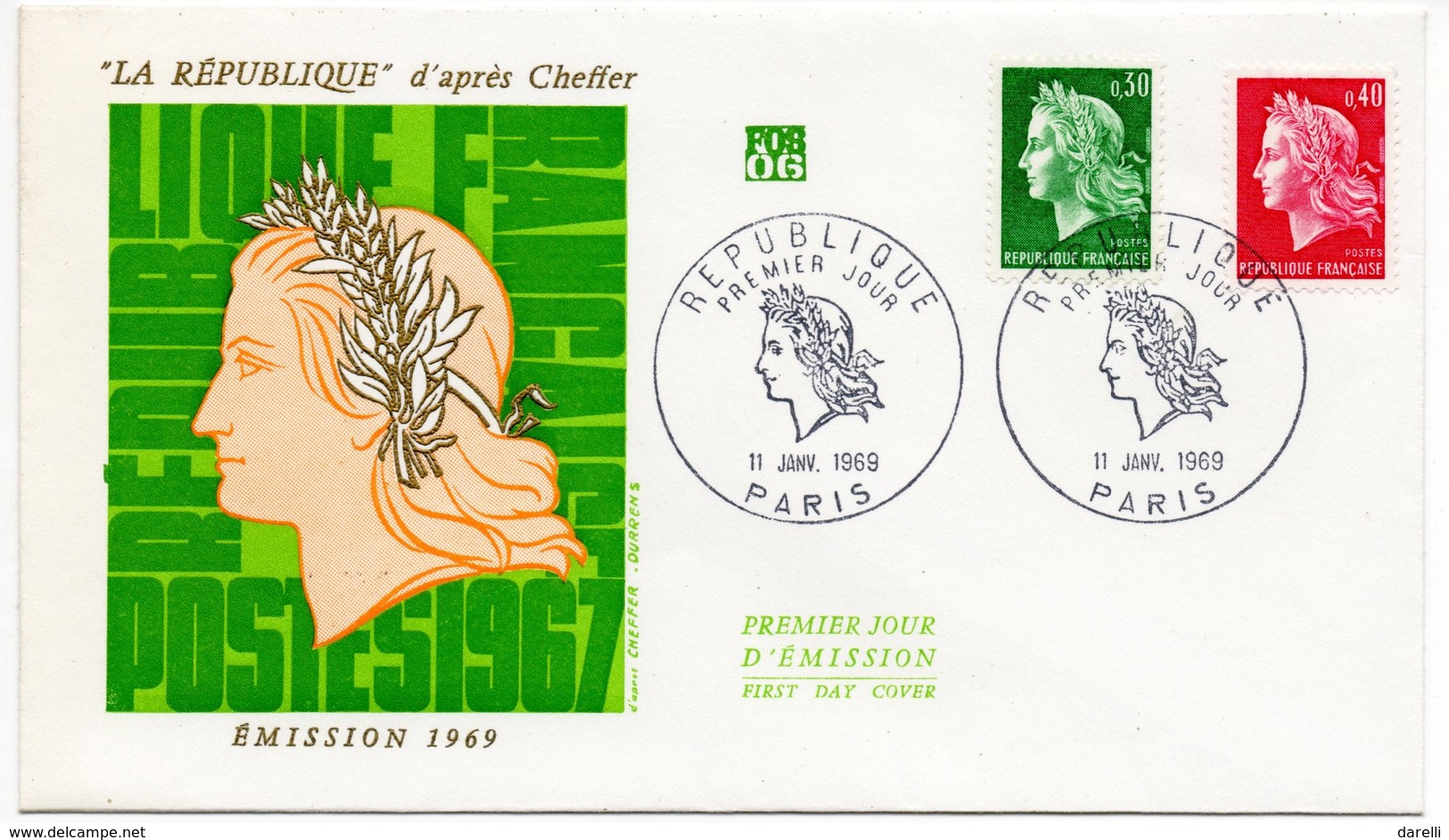 FDC France 1969 -  Marianne De Cheffer  - La République D'après Cheffer YT 1536A & 1536B (Réf A1079) - 1960-1969