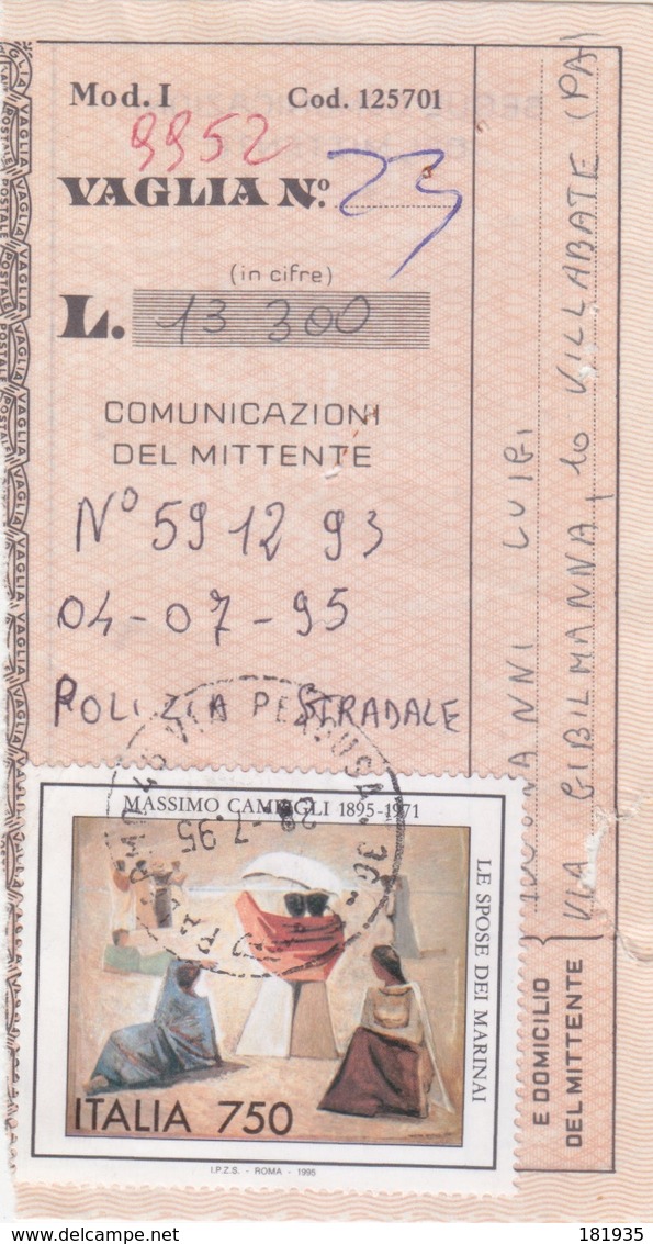Ricevuta Vaglia -Viaggiata Italy Italia - 1991-00: Storia Postale