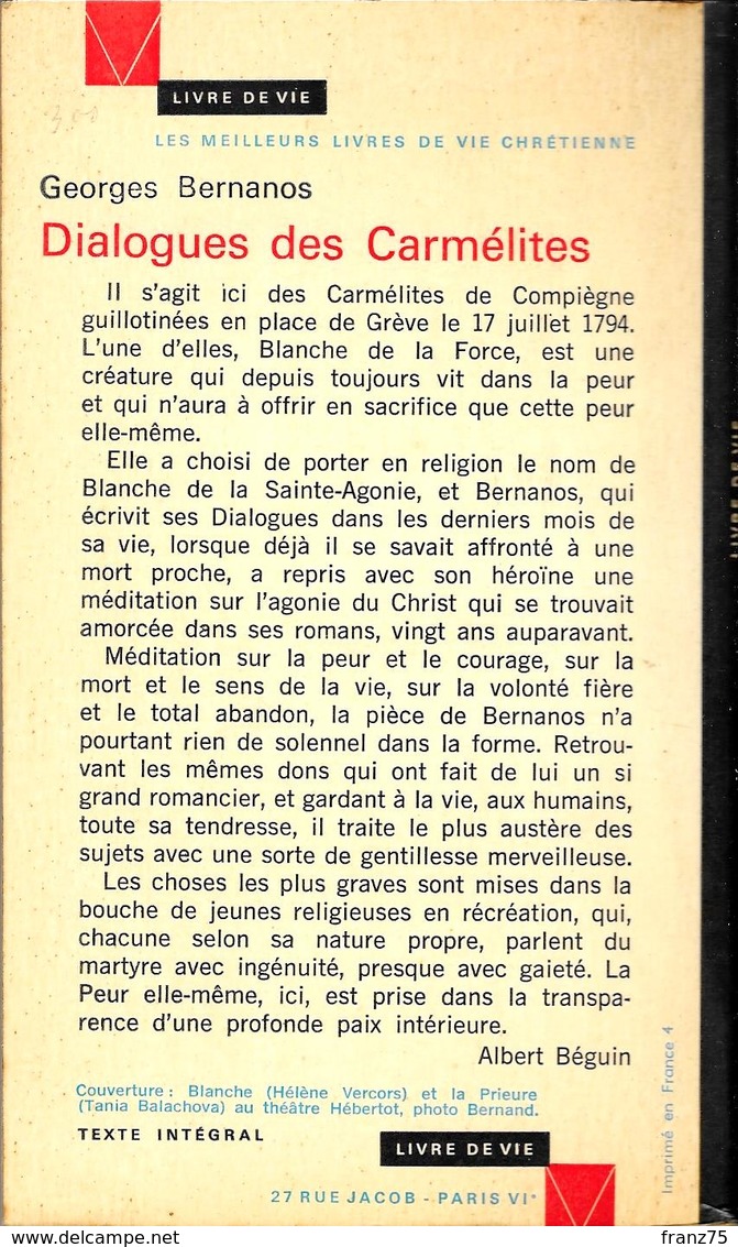 Dialogues Des Carmélites--BERNANOS-Le Seuil 1966--BE - Auteurs Français