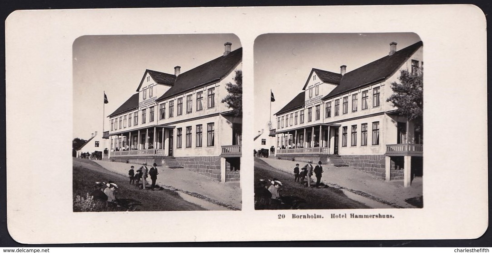 DENMARK - STEREOSCOPIC CARD ** BORNHOLM - HOTEL HAMMERSHUUS ** Edit. Steglitz Berlin 1906 - RARE - Danemark