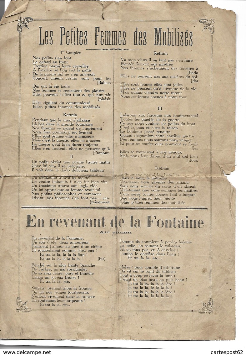 Paroles Anciennes Chansons : Les Petites Femmes Des Mobilisés, La Madelon Des Poilus - Non Classés