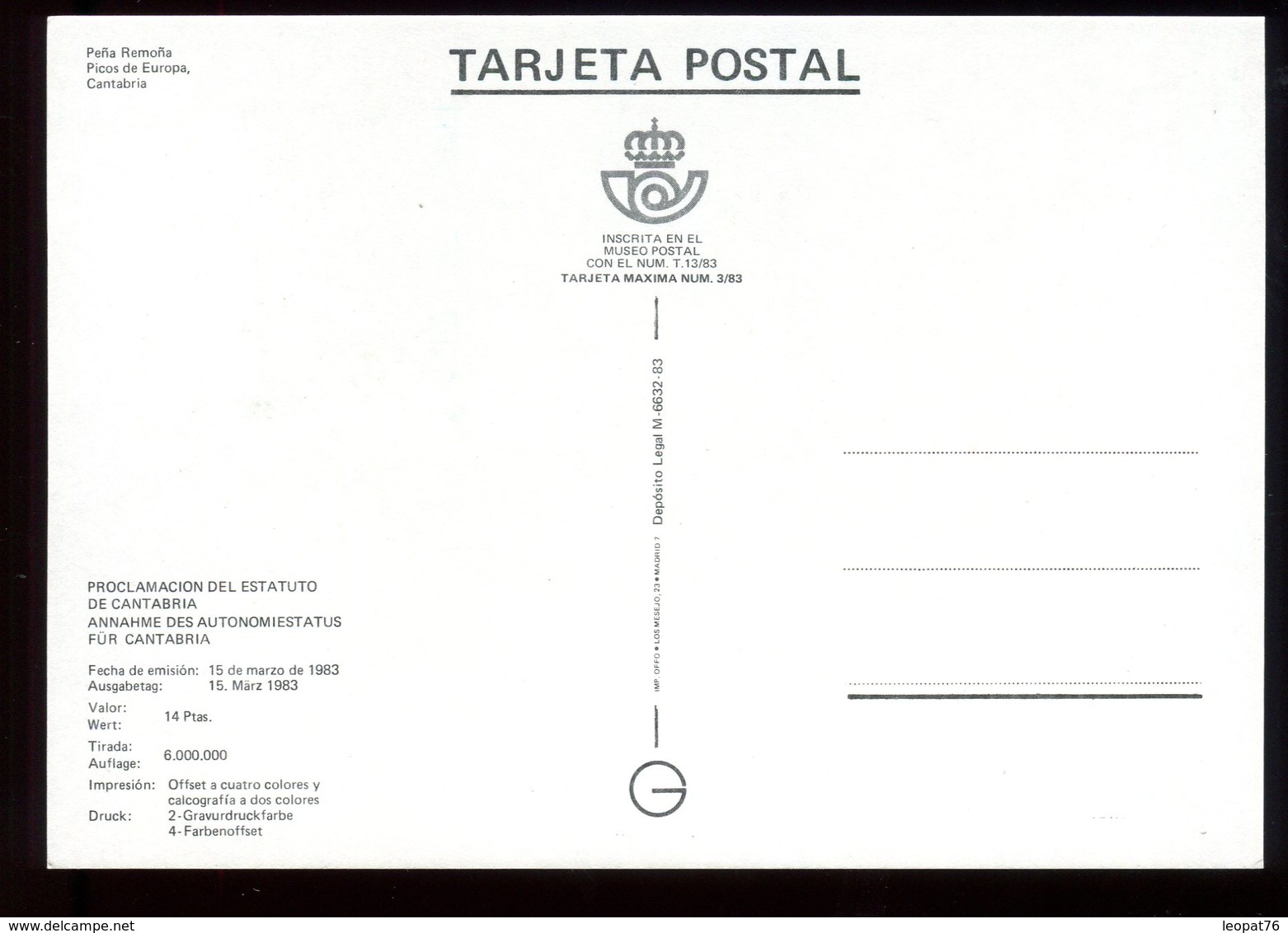 Espagne - Carte Maximum 1983 - Cantabria - N31 - Maximumkarten