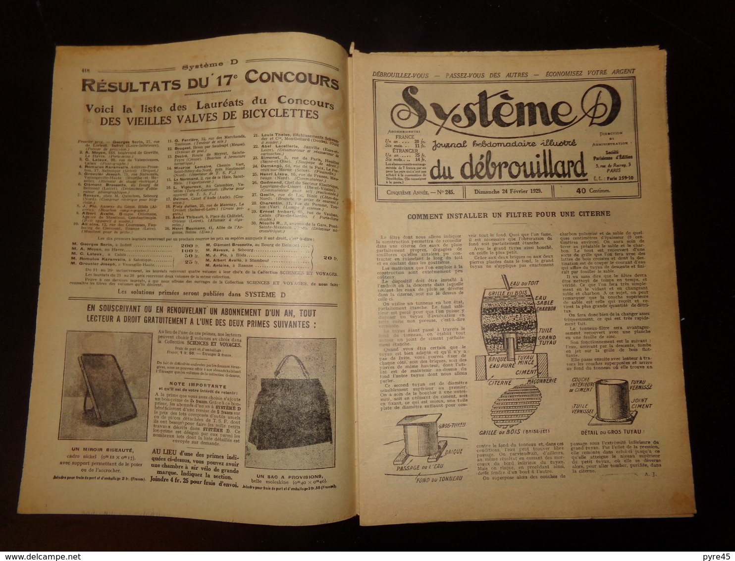 Revue " Système D " 1929, N° 245, " Construisez Un Filtre Pour Recueillir Les Eaux De Pluie Dans Une Citerne " - 1900 - 1949