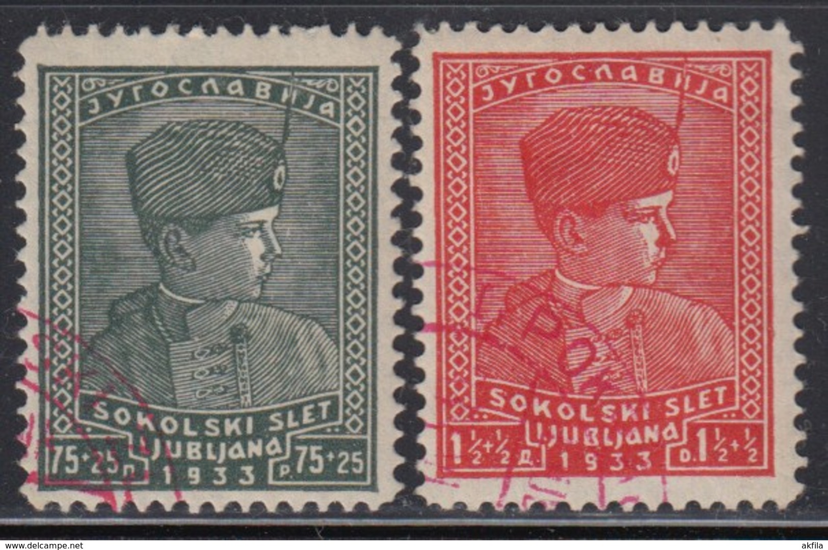 Yugoslavia 1933 King Petar - Sokolski Slet Ljubljana, Used (o) Michel 255-256 - Usati