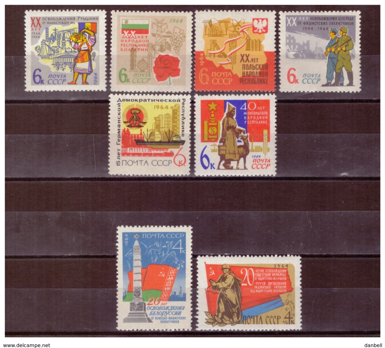 URSS636) 1964-Ventennale Liberaz.ne Paesi Socialisti -Unificato 2828-34 E 2867 3 Serie Cpl8val.MNH - Unused Stamps