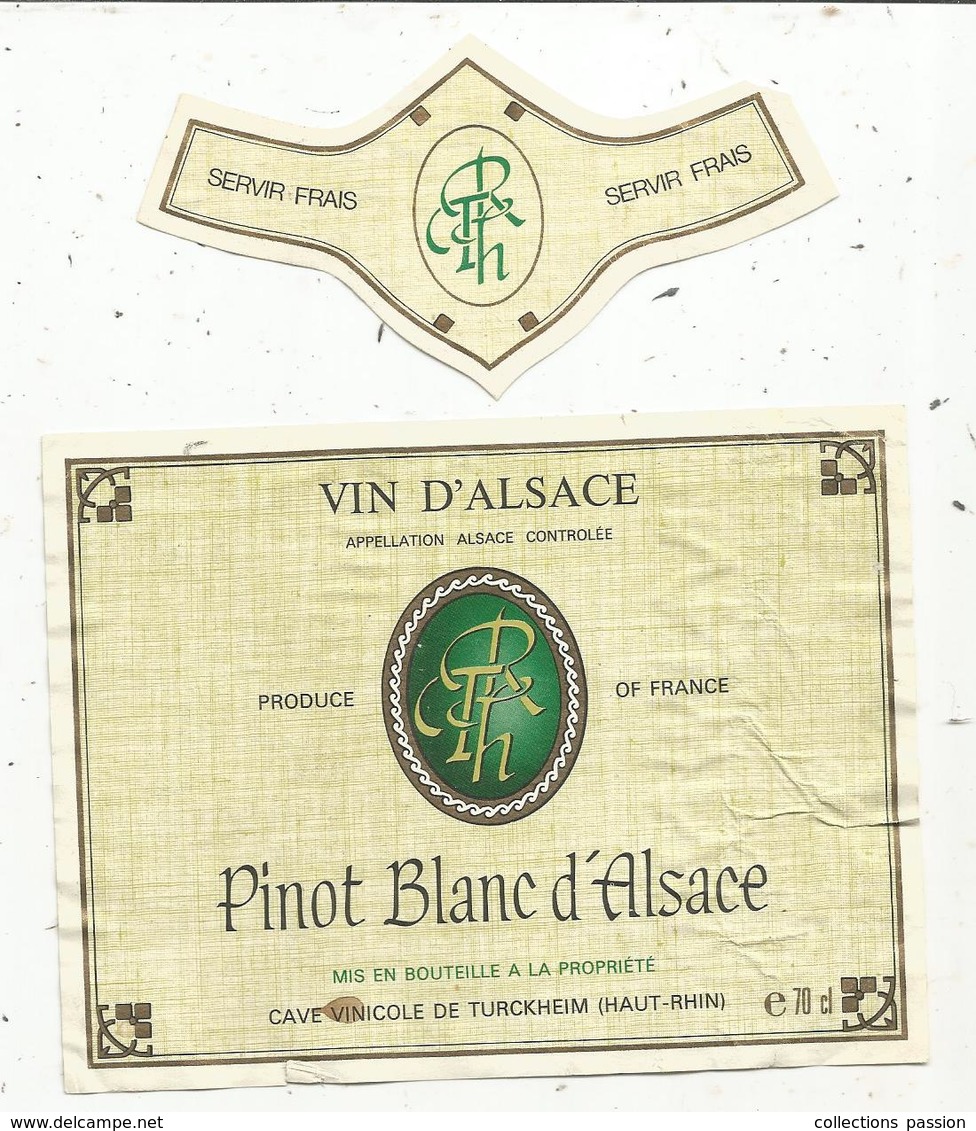 étiquette De Vin ,  2 étiquettes, Vin D'Alsace ,PINOT BLANC ,cave Viticole DeTurckheim , Haut Rhin - Vino Blanco