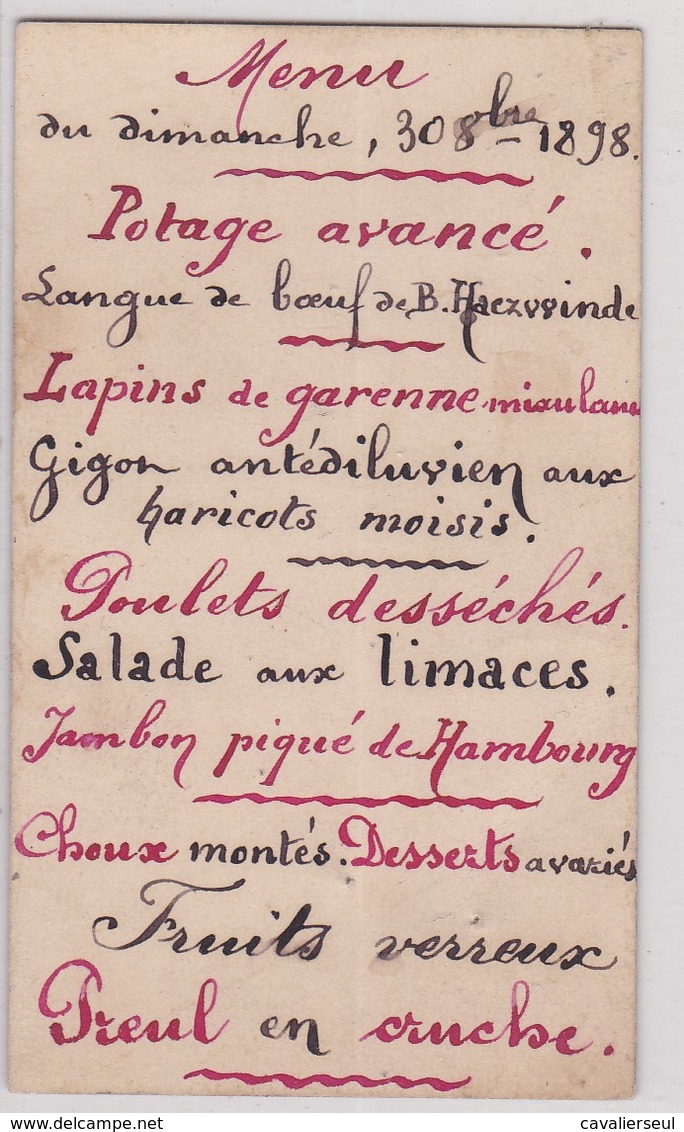 MENU  - 30 AOUT 1898 - Menus