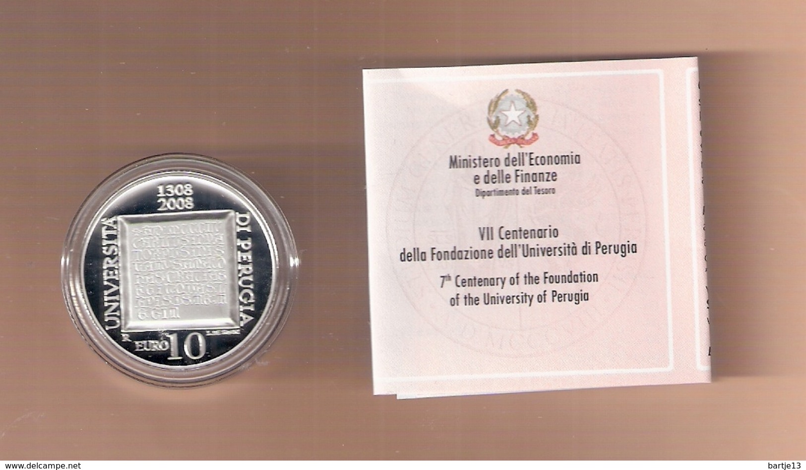 ITALIE 10 EURO 2008 ZILVER PROOF 700 JAAR UNIVERSITEIT VAN PERUGIA 1308/2008 - Italie