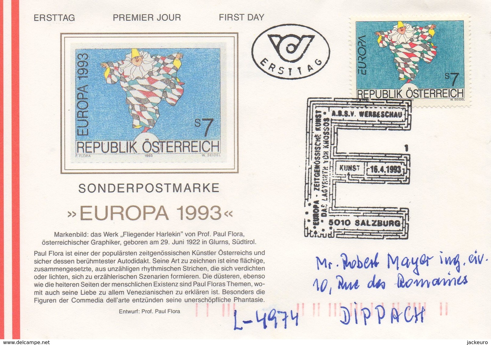 EU273  FDC  1993 EUROPA  Autriche Salzburg  TTB - 1993