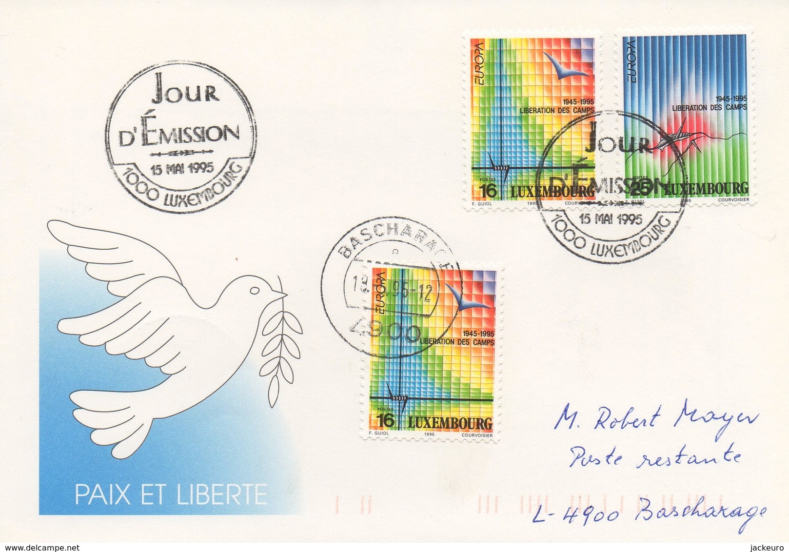 EU278  FDC 1995 EUROPA  Luxembourg (taxé Avec Le Même Timbre Pour Poste Restante) TTB   RR - 1995