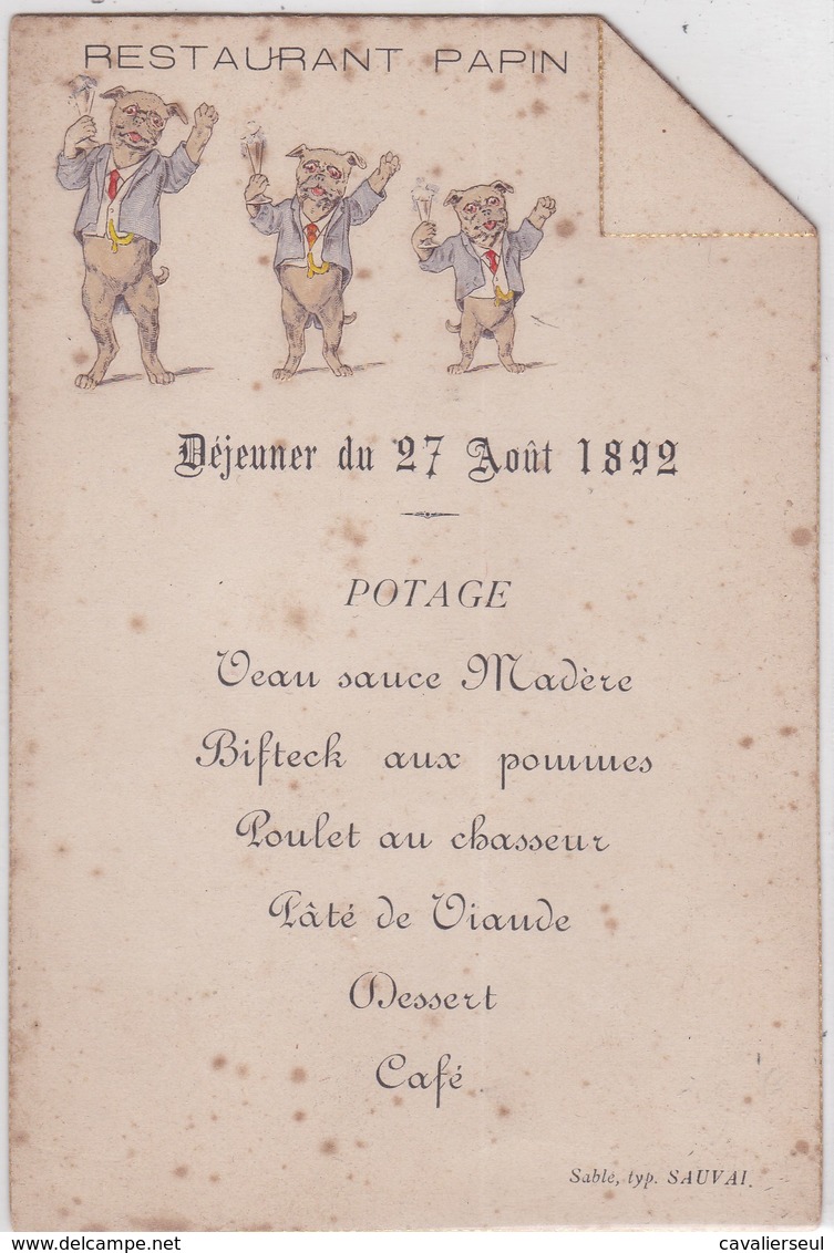 MENU - RESTAURANT PAPIN - DEJEUNER Du 27 AOÜT 1892 - Menus