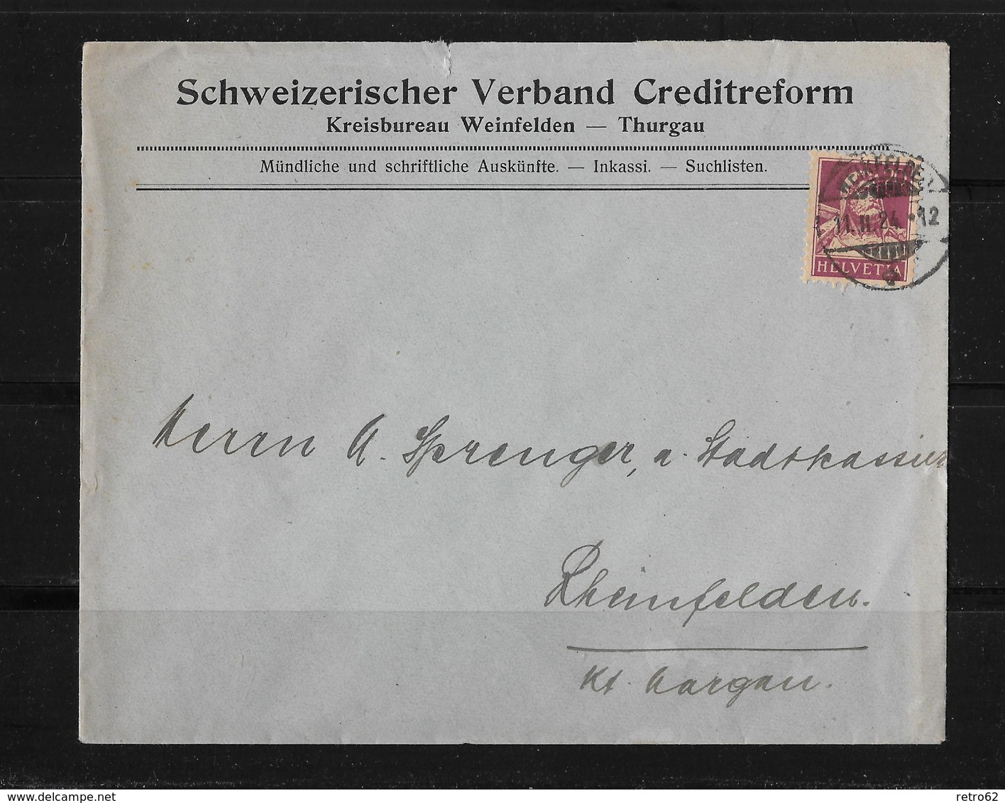 HEIMAT THURGAU → Brief Schw.Verband Creditreform Weinfelden Nach Rheinfelden 1924 - Briefe U. Dokumente