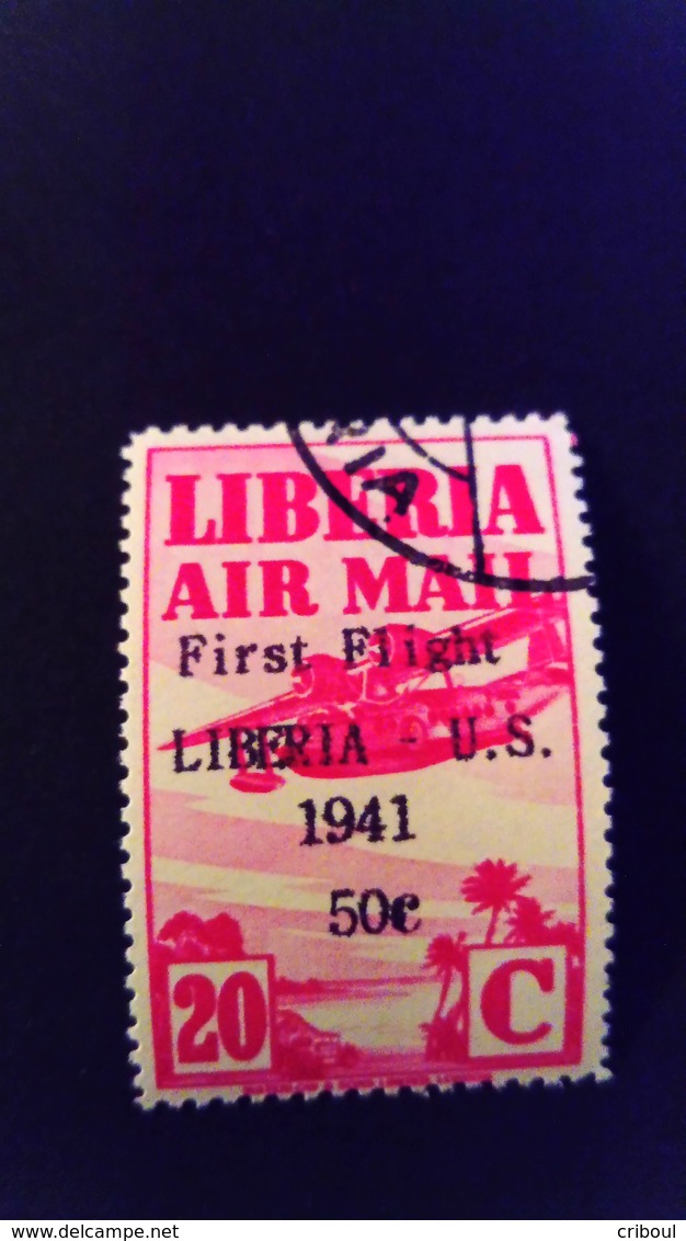 Liberia 1941 Avion Airplane Surchargé Overprint First Flight Liberia - U.S.Yvert PA28 O Used - Liberia