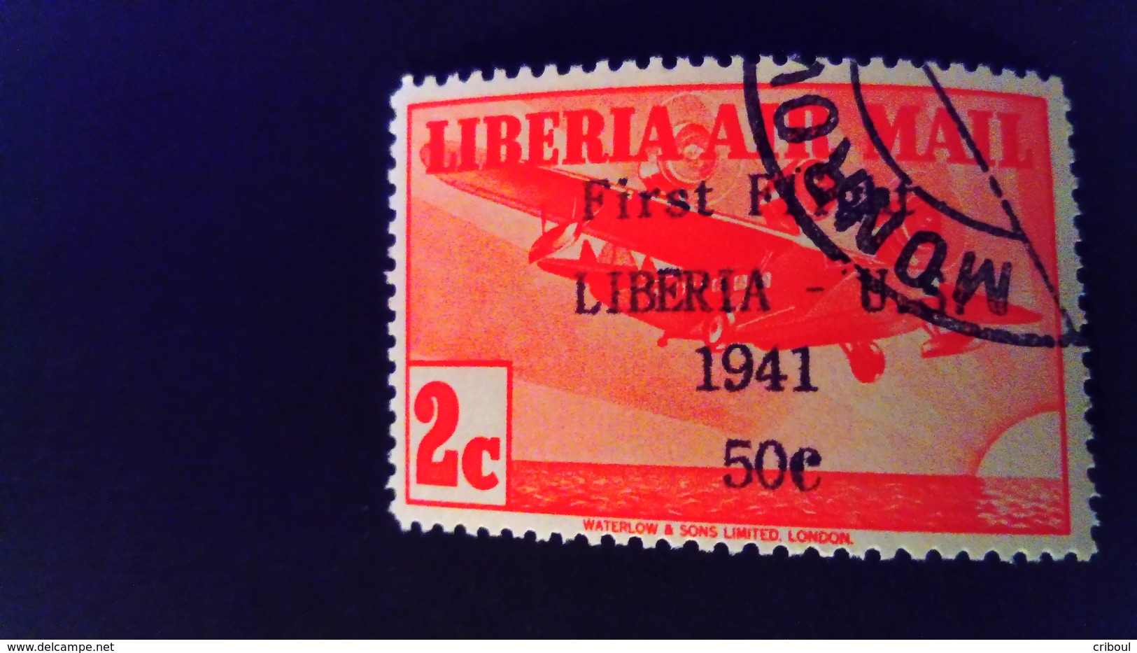 Liberia 1941 Avion Airplane Surchargé Overprint First Flight Liberia - U.S.Yvert PA23 O Used - Liberia