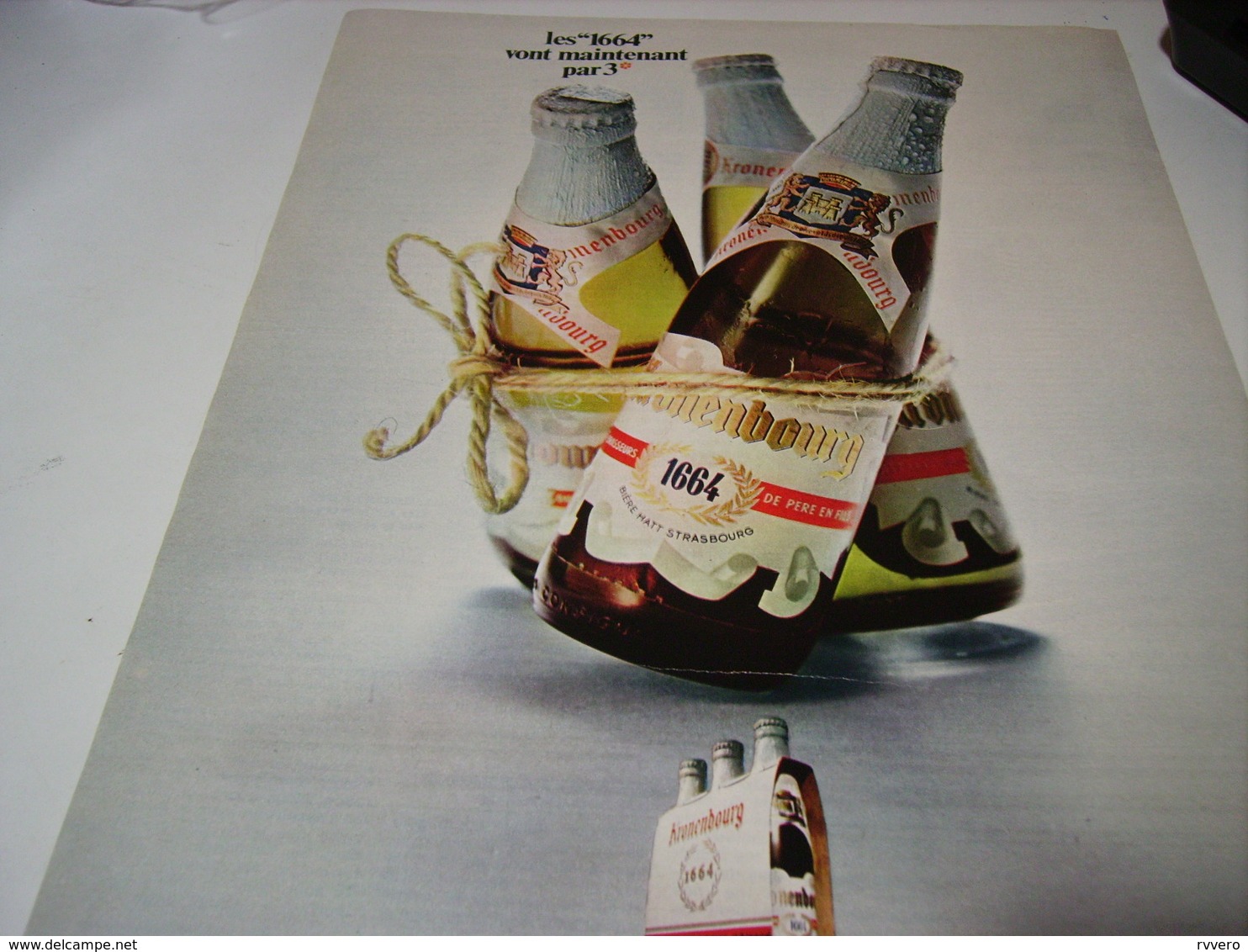 ANCIENNE  PUBLICITE PAR 3 BIERE 1664 KRONENBOURG 1968 - Alcools