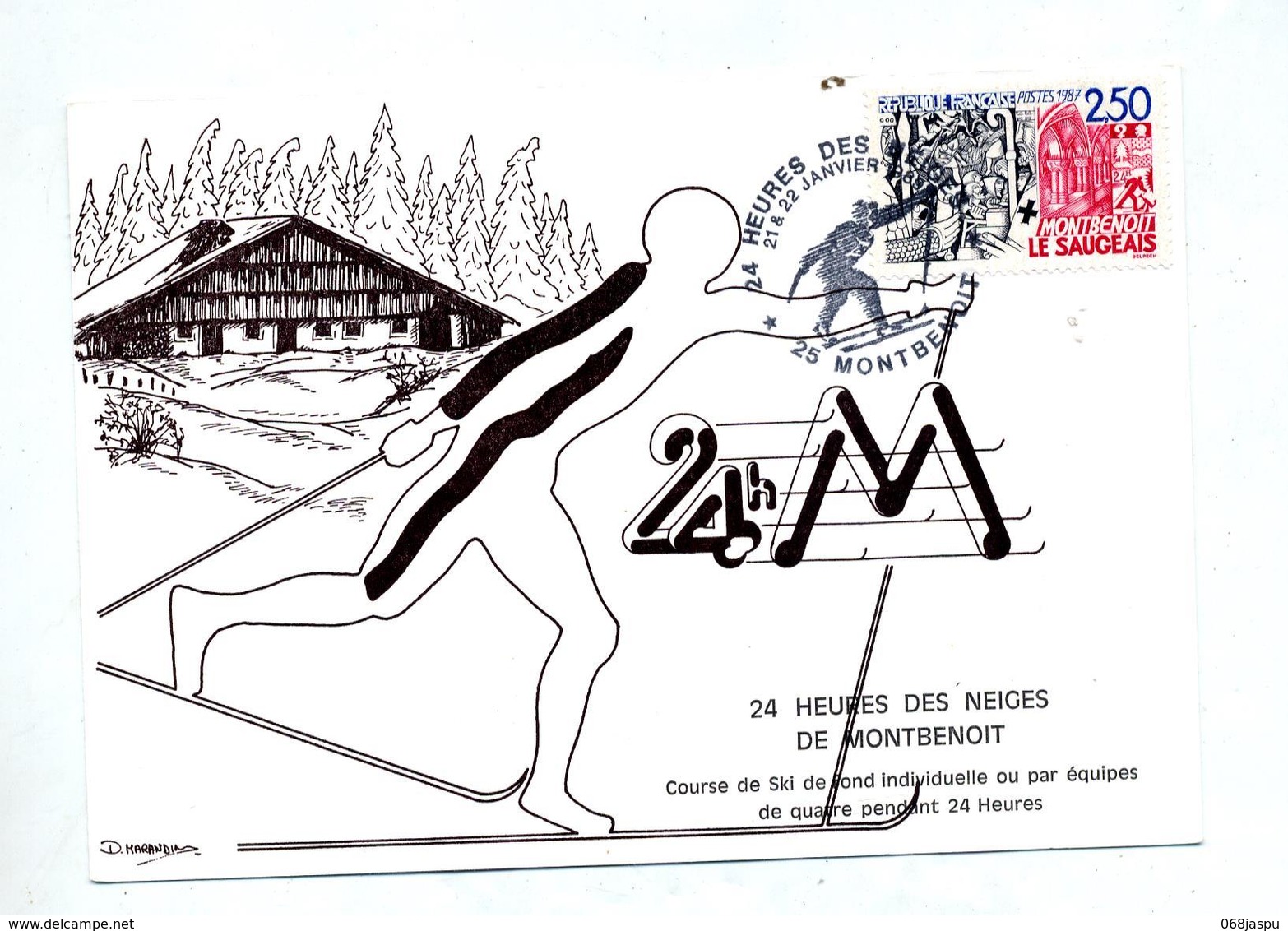 Carte Cachet Montbenoit 24 Heures De La Neige Theme Ski - Cachets Commémoratifs