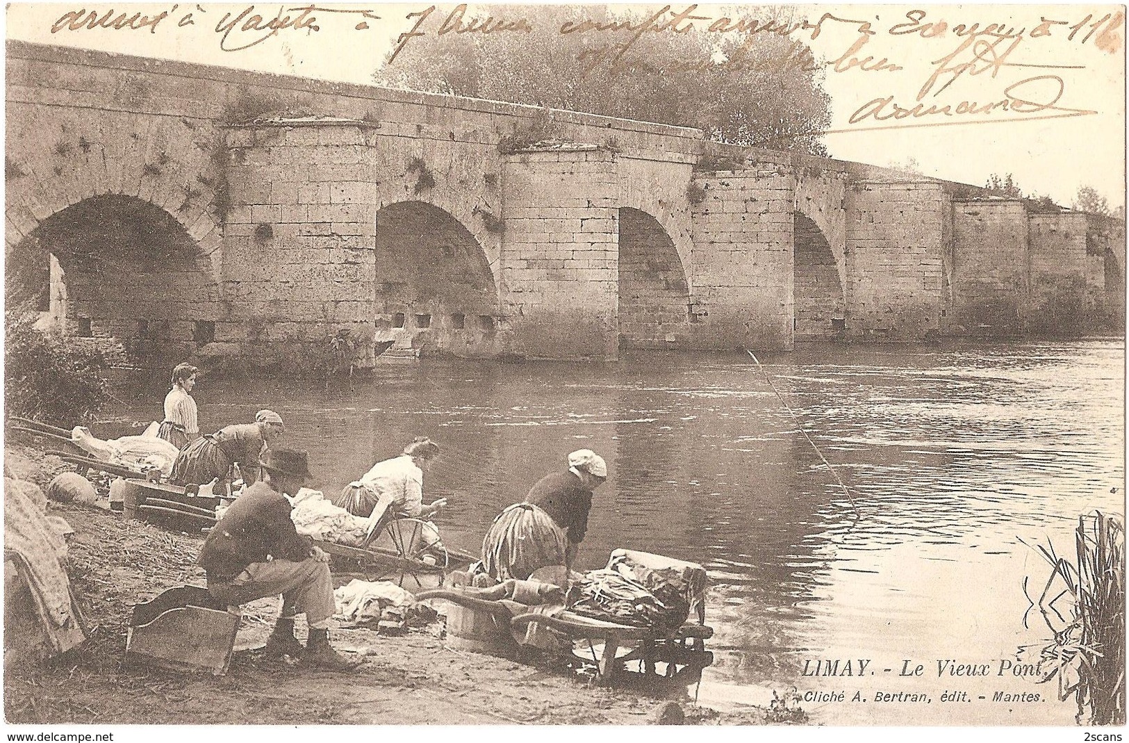 Dépt 78 - LIMAY - Le Vieux Pont - (laveuses, Lavandières) - Cliché A. Bertran, édit. - Mantes - Limay