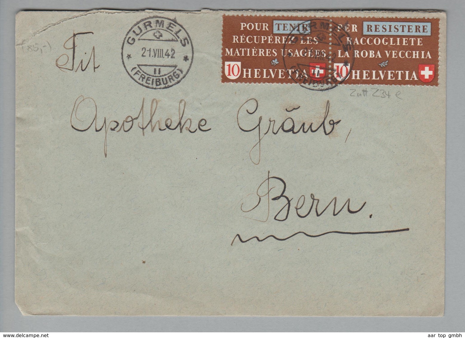 Schweiz Zusammendrucke 1942-08-21 Gurmels Brief Mit Zu#234e - Se-Tenant