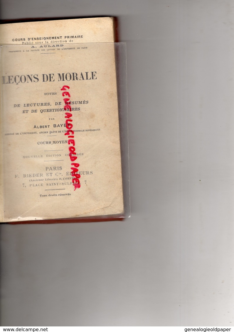 MORALE ALBERT BAYET-INSTRUCTION CIVIQUE A. AULARD-COURS MOYEN -RIEDER PARIS - 6-12 Ans