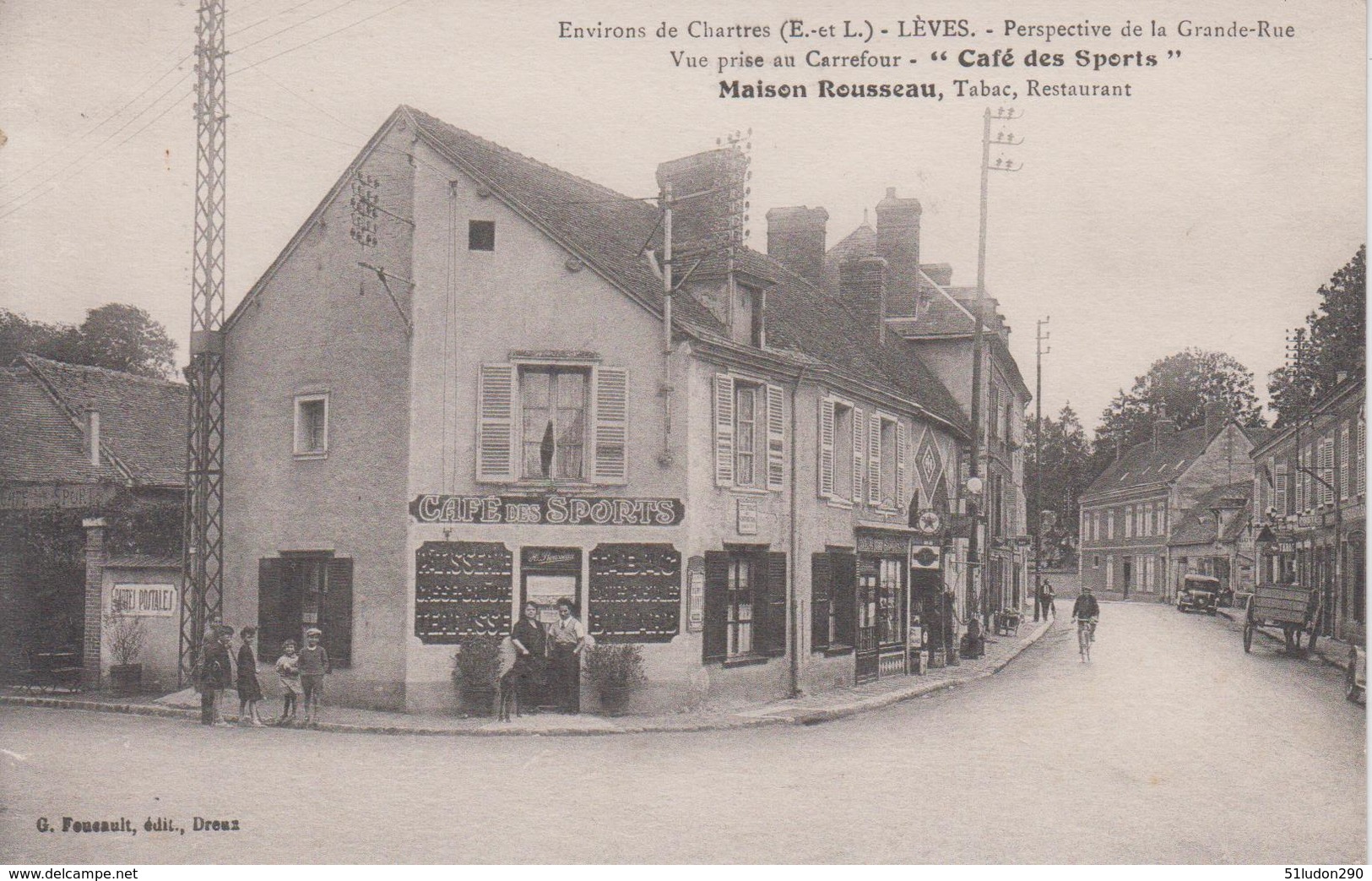 CPA Environs De Chartres - Lèves - Perspective De La Grande-Rue - "Café Des Sports" Maison Rousseau - Lèves