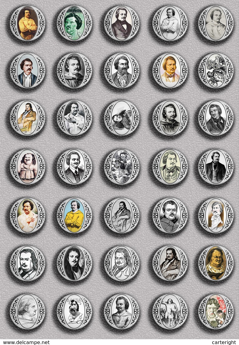 Writer Honoré·de Balzac ART BADGE BUTTON PIN SET  (1inch/25mm Diameter) 45 DIFF - Personajes Célebres