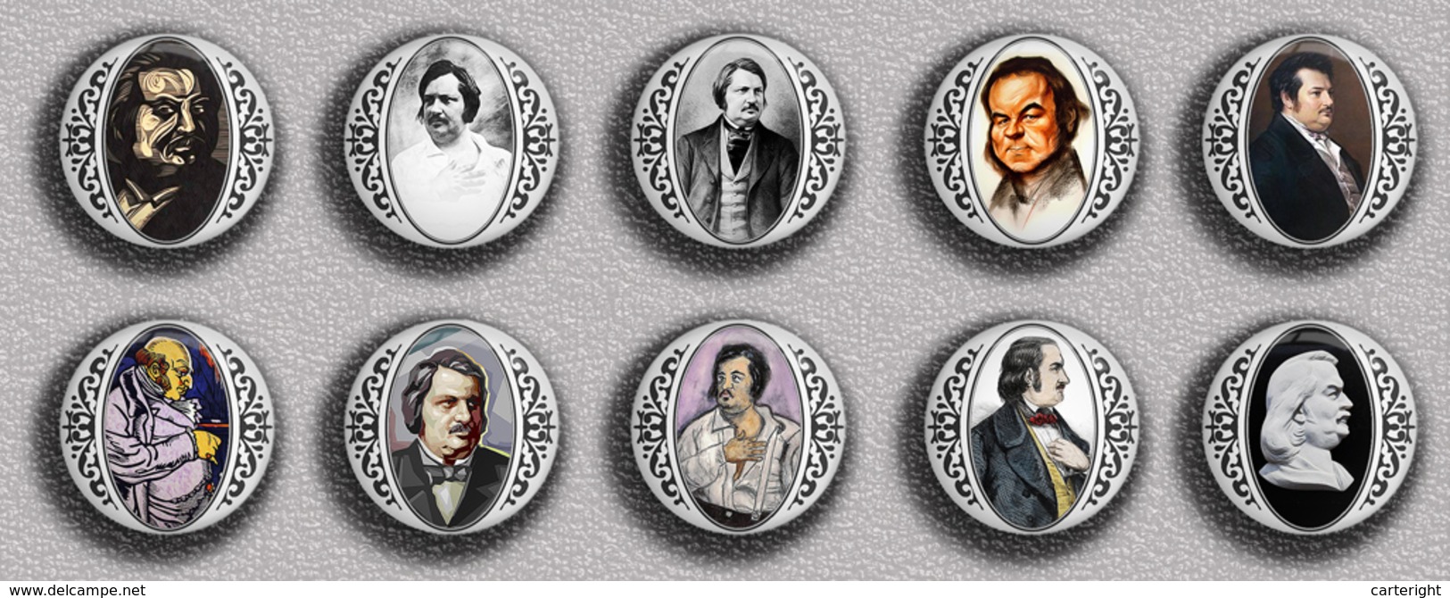 Writer Honoré·de Balzac ART BADGE BUTTON PIN SET  (1inch/25mm Diameter) 45 DIFF - Personajes Célebres