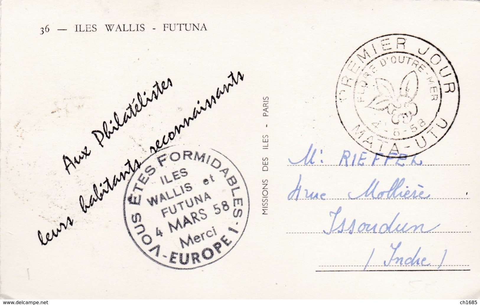 WALLIS ET FUTUNA : Carte Maximum Flore D'Outremer CaD De Mata-Utu De 1958 - Briefe U. Dokumente