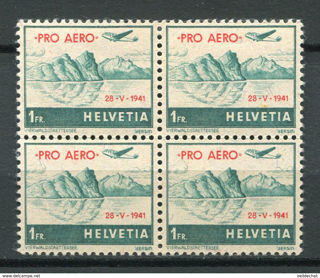 9408  SUISSE  PA 34A**/* 1F Vert  Vol D'Unterwald-le-bas à Payerne (Vaud)   1941  TB - Neufs